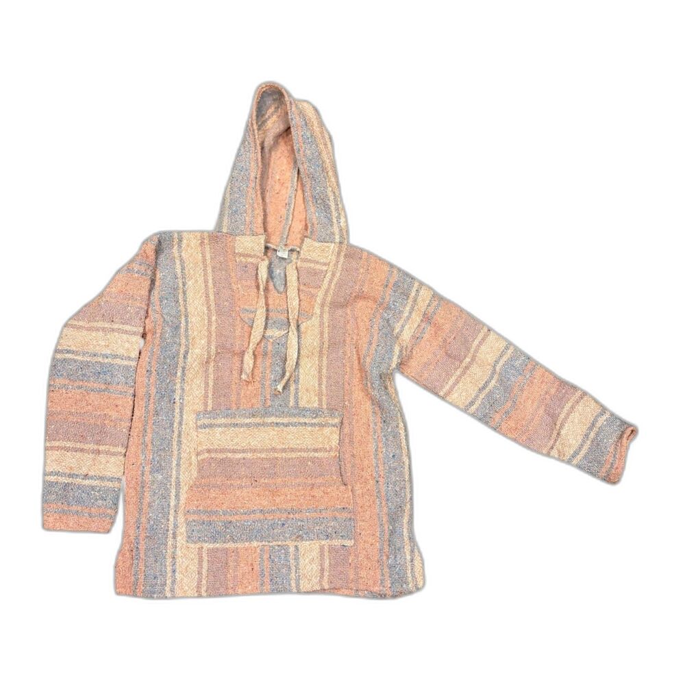 Baja Hoodie Pastel Pink Blue Striped Woven Pullover Size G